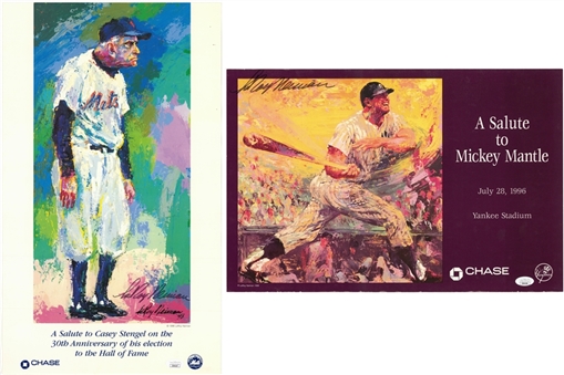 Lot of (2) LeRoy Neiman Signed New York Yankees & Mets Hall of Famers Lithographs of Mickey Mantle and Casey Stengel (JSA)